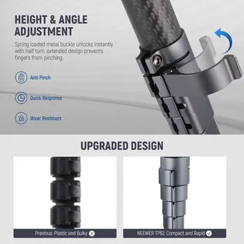 NEEWER LITETRIP LT32 62" Travel Tripod Carbon Fiber with 15 Leveling 360 Panorama Head, Detachable Center Axis, Fast Flip detail image