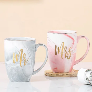 Custom Nordic Minimalist Handmade Marble Light Luxury Coffee Couple Cup Ceramic Mug Gift Set