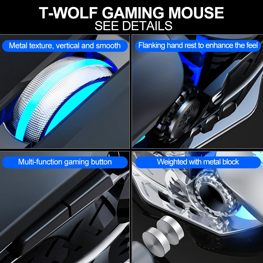 Programmable Macro 6400DPI 7D Mouse Adjustable LED RGB Wired USB Computer Gamer Gaming Mouse