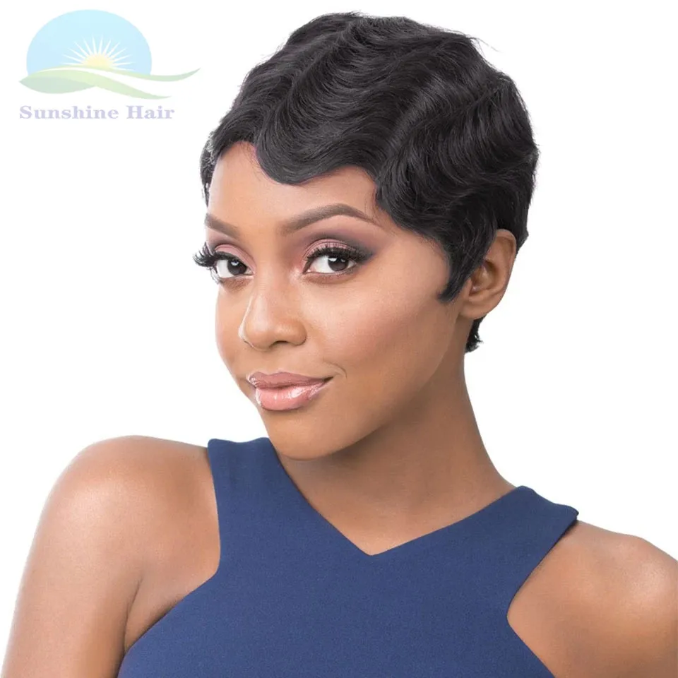 Wholesale Perruque Pixie Cut Wig Raw Indian Virgin Cuticle Aligned Hair  Lace Front 13x4 Short Lace Front Pixie Finger Waves - Buy Natural Black  Short Lace Front Pixie Finger Waves,Bleached Knots Short