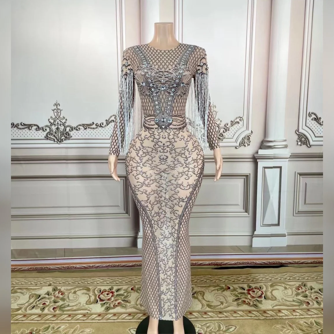 knee length dresses for ladies Sheath/Column Off-the-shoulder Long Sleeves Velvet luxury Evening Dres
