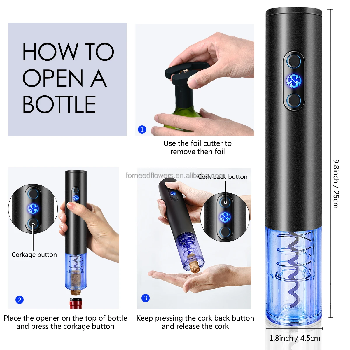 Electronic Wine Opener Metal Wine Opener Professional Corkscrew 4 In