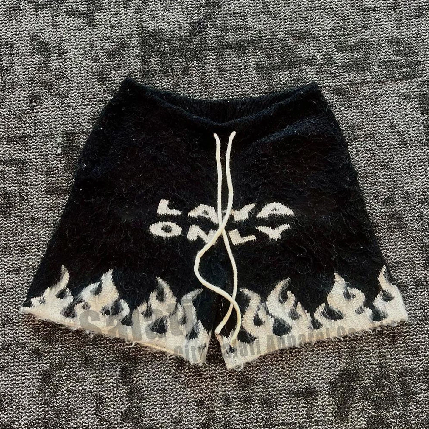 Custom Printed Logo Mohair Shorts Pants Drawstring Fuzzy Knit Streetwear Shorts for Men