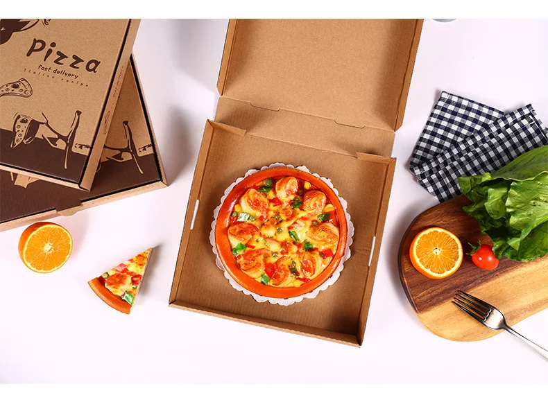 Low price take away pizza container kraft paper food packaging box with custom logo