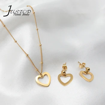 Stainless Steel Jewelry Women Necklace Earring Jewelry Set Heart