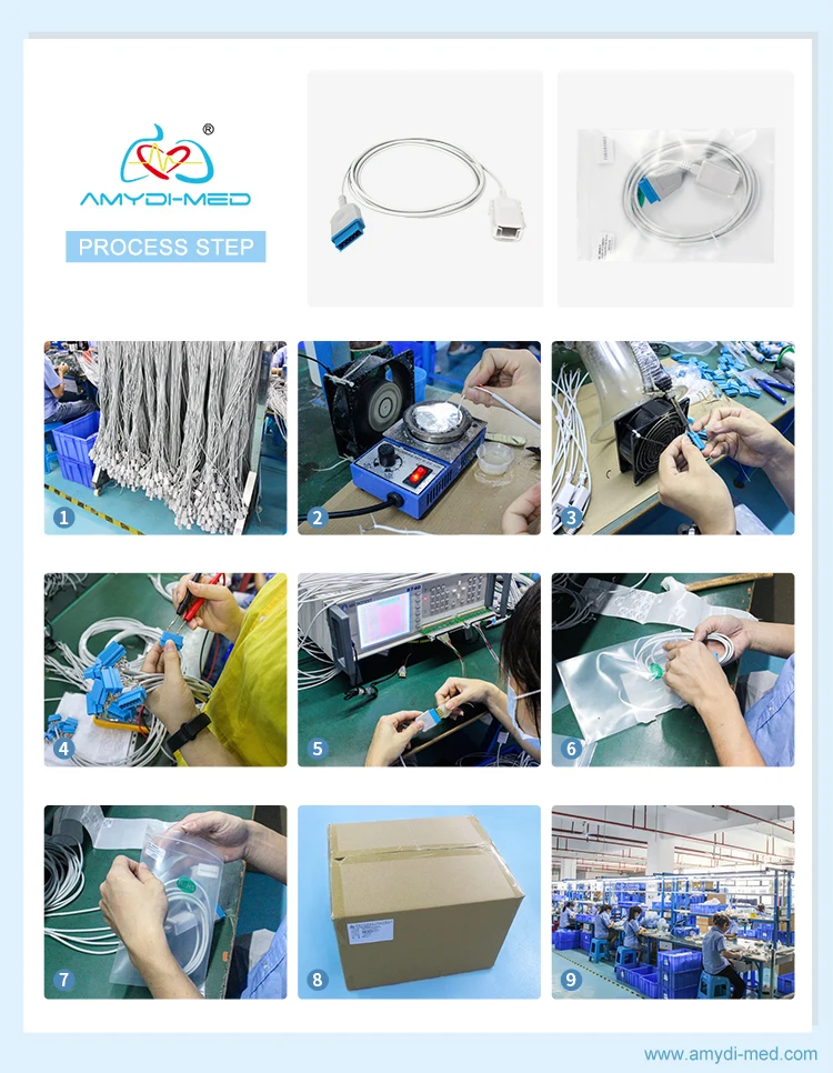 SpO2 Sensor Cable Compatible With CSI 503DX 3.0m Length with DB9-6P Plug Style for Adult Finger Clip