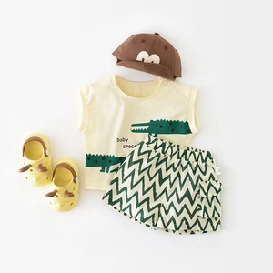 Wholesale High Quality Casual Summer Leisure Print Short Sleeve Kids Fashion Boys Clothing Set