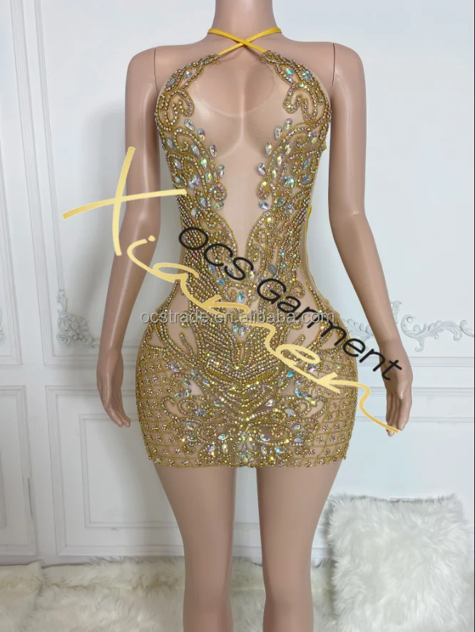 Ocstrade 2024 Halter Neck Bodycon Dress with Backless Crystals Ocstrade 2024 Halter Neck Bodycon Dress with Backless Crystals
