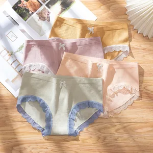 Women's Panties Cotton Briefs Striped Panty Cute Lace Underwear Girls Solid Soft Lingerie Seamless Bra Panties