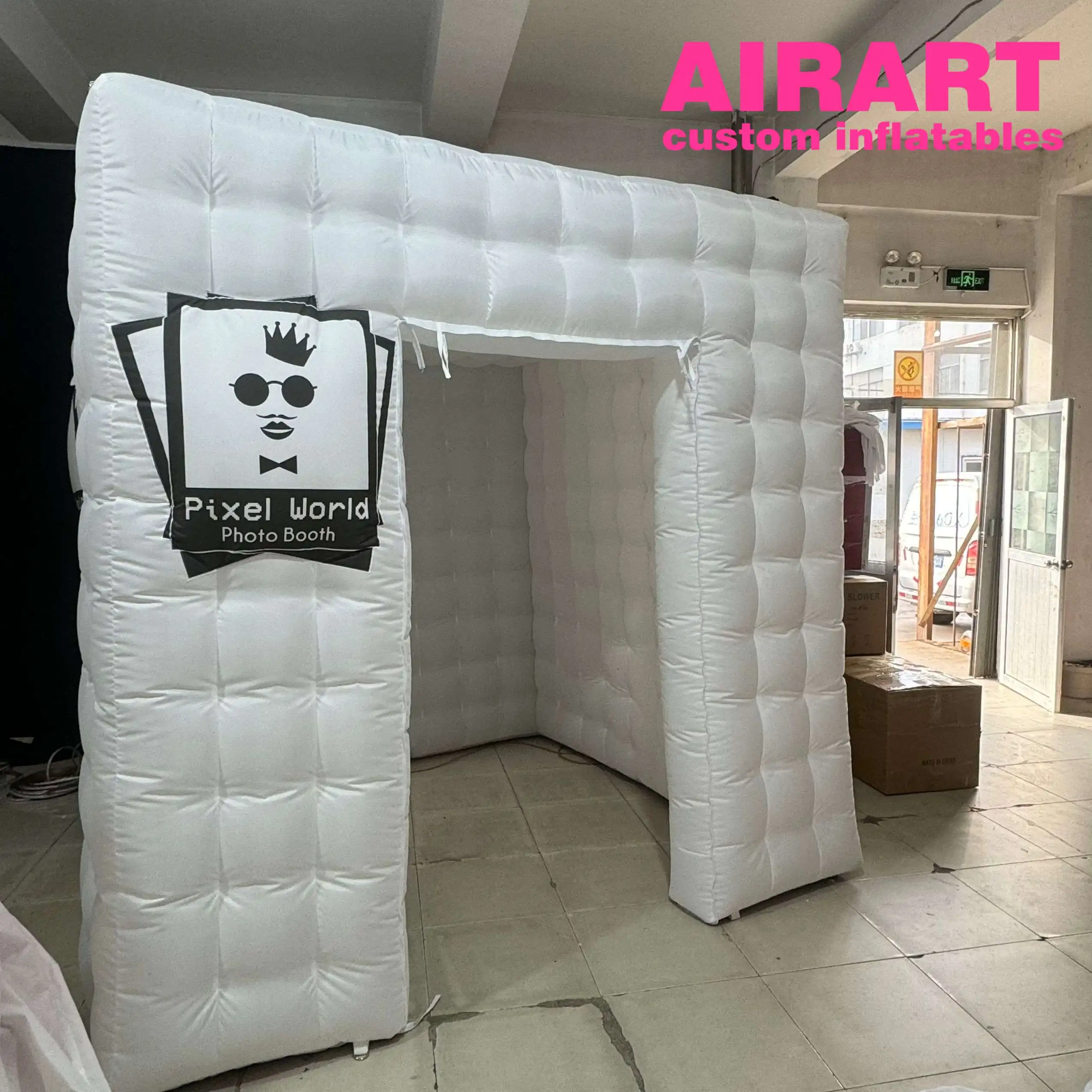 White Color Photobooth Printed Logo Inflatable Photo Booth With LED Light Cube Inflatable White Photobooth