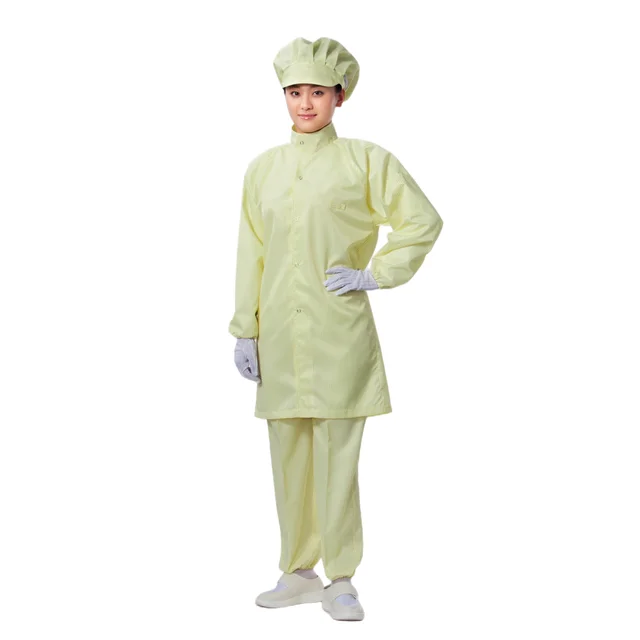 ESD Factory Direct Sale Dust Proof Conductive Fiber Cleanroom Suit Anti-static Lab Coat Reusable Cleanroom ESD long Smock
