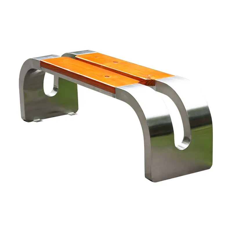 Stainless Steel and Anticorrosive wood Park Bench Strong Backless Outdoor Waiting Bench