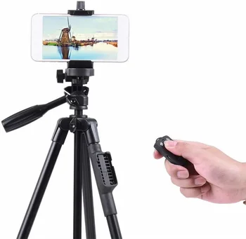 YUNTENG VCT-5208  Aluminum Camera Tripod With 3-Way Head & Remote + Clip for Camera Phone product image