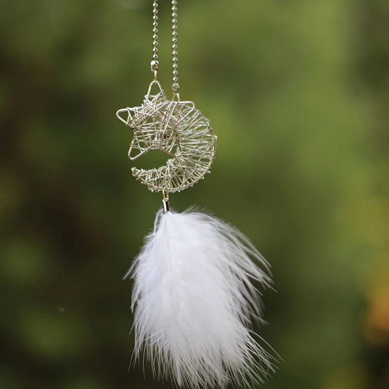 Newrys Handmade Feather Dream Catcher - Moon & Feather Hanging Decor For Car, Window, Porch - White - View #4