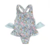 Costume da bagno intero senza maniche a fiori blu senza maniche