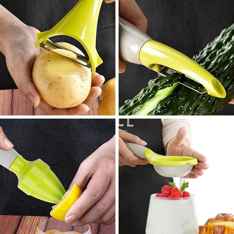 2024 High Quality Multi Abs Standing Kitchen Gadget Set Food Filter Screen Melon Planer Egg Beater Cheese Planer Bottle Opener