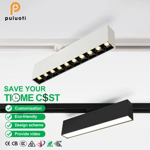 PULUOTI White Black LED Magnetic Track Floodlight Grille Light Ceiling 5W/10W/20W Adjustment Direction 360° Aluminum for Indoor