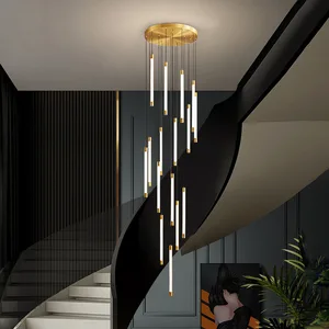Zeal Lighting Foyer Decorative Modern Staircase Long Tube Chandelier for High Ceiling Hotel Home