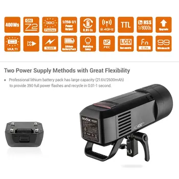 Godox AD400 Pro AD400Pro Ad 400 Pro Godox TTL Battery-Powered 1/8000 HSS Outdoor Flash Strobe Light for Photography Studio detail image