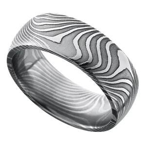 Customized High Quality Unique Domed Twisted Patterned Damascus Steel Men Ring