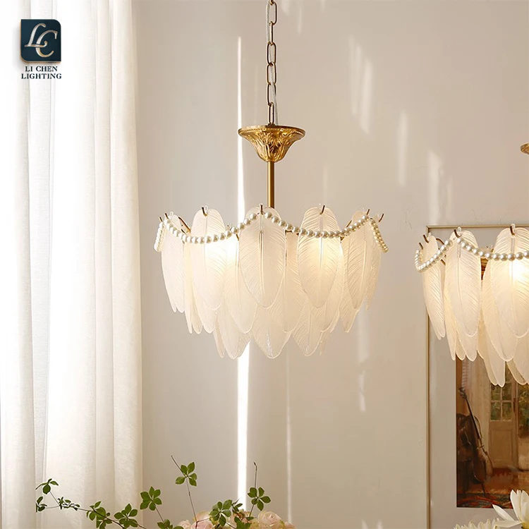 S0018 Modern Round Metal Drum Chandelier –Luxury Glass Cylinder Pendant Glass feather chandelier