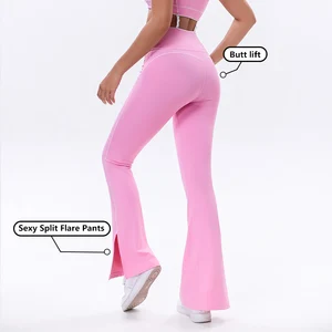 High Waist Booty Flare Leggings for Woman Side Split Flare Yoga Pants Womens Sport Fitness Leggings Elastic Yoga Leggings