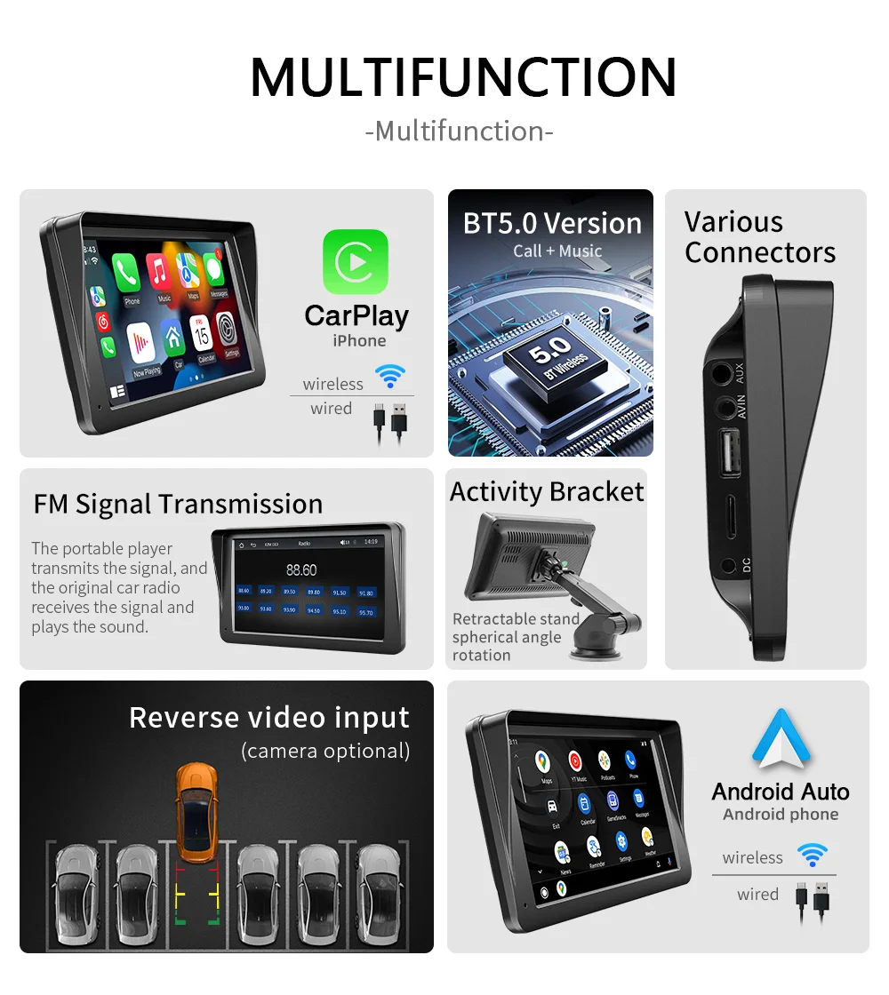 7 Inch Touch Screen Navigation BT FM Smart Car Monitor PND Wireless Carplay Screen Mp5 Car Dvd Player for Smart