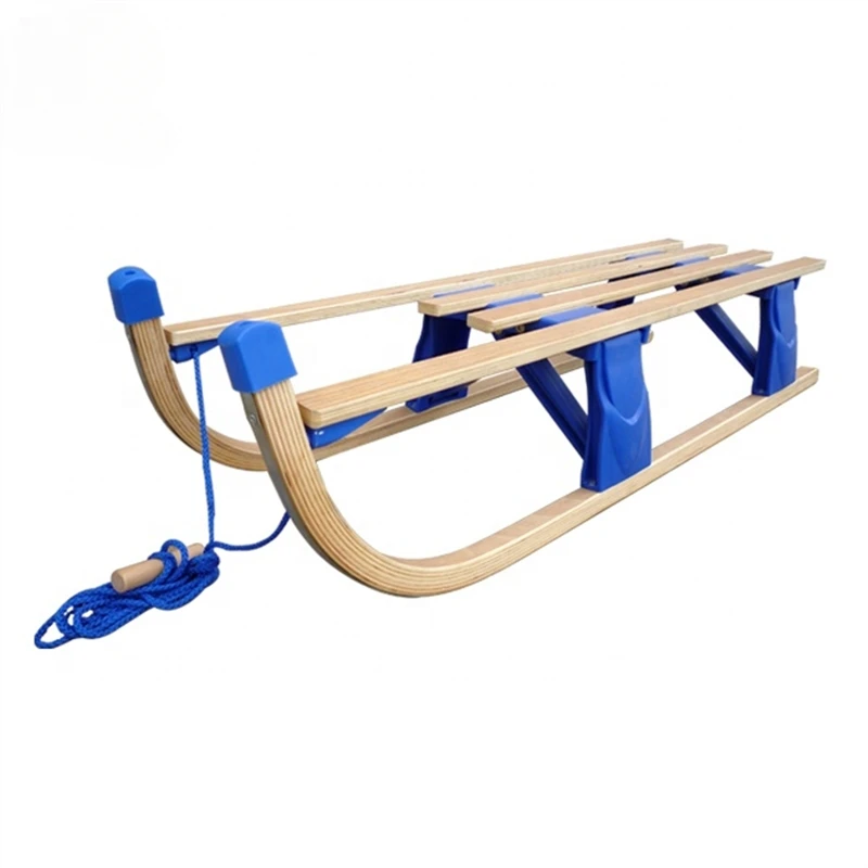 Factory Direct Wholesale Custom Snow Sledge Kids Outdoor Foldable Wooden Sled 80/90/100/110CM for Winter Fun