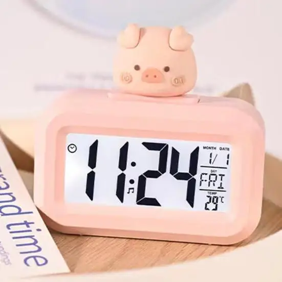 LED Digital Clock Cute Rome Decor Cartoon Pig Alarm Clock with Night Light Room Cute Watch Bedroom Bedside Ornaments