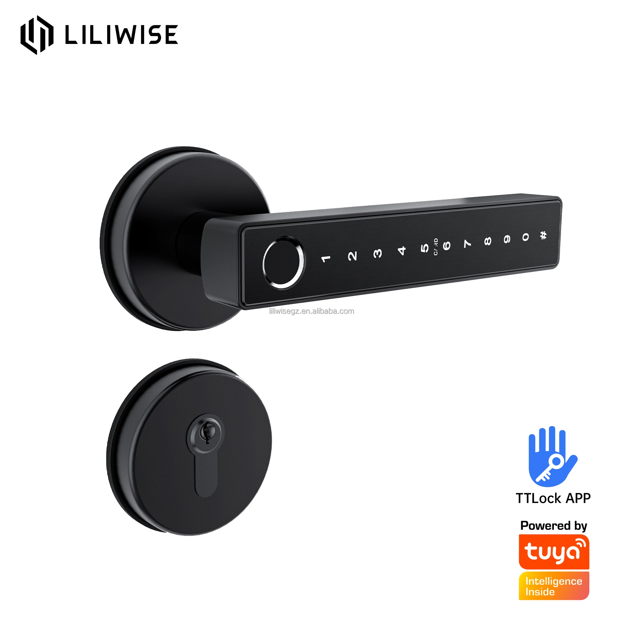 Smart Lever Door Handle with 6V (4x AAA Batteries) MF1 Card (13.56MHz) and Suitable for 35~52mm Door Thickness 1