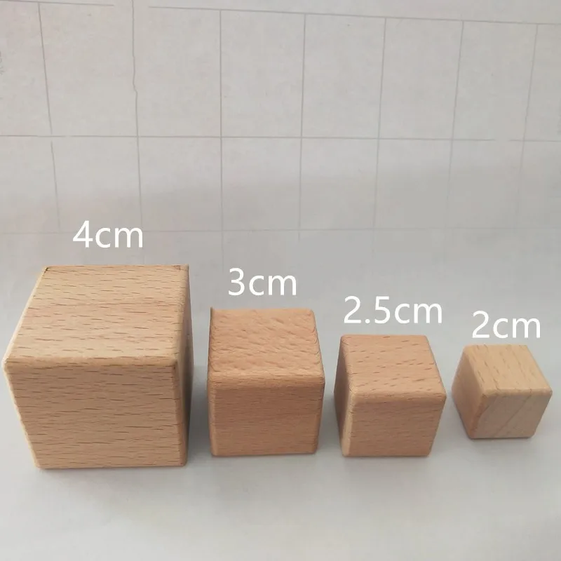 Natural Beech Wood Unfinished square Block DIY Wooden Blocks Accessory Toy for Kids