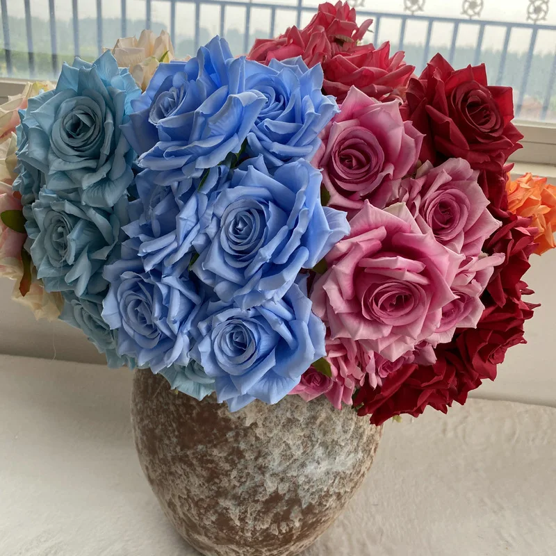 High Quality Multi Color 7 Heads Big Artificial Red Rose Silk Rose