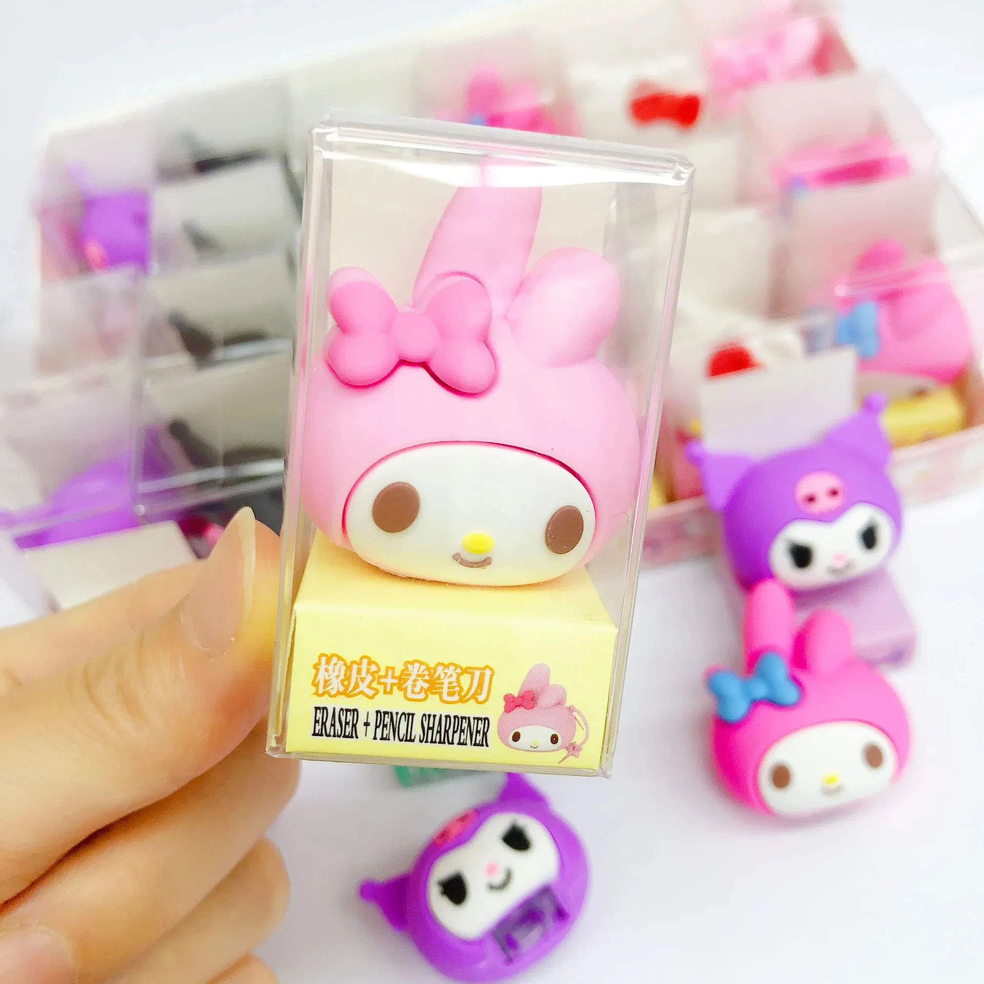 Kawaii 48pc Sanrios Kawaii Eraser Pencil Sharpener Anime Kuromi ...