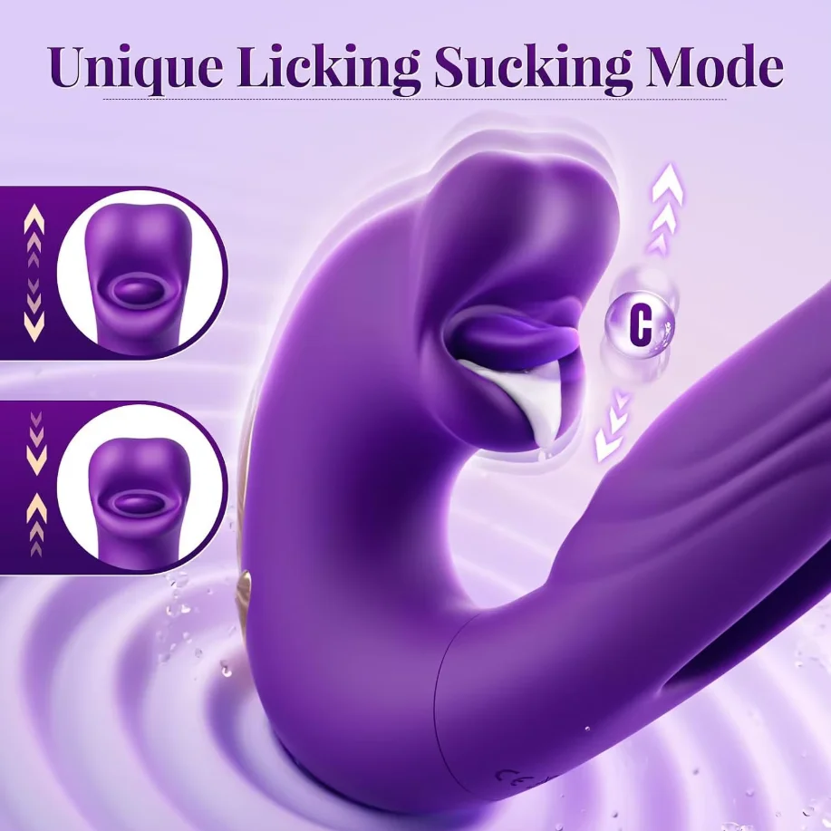Amoura clitoral and G-Spot vibrator with flap tongue design in purple and red silicone