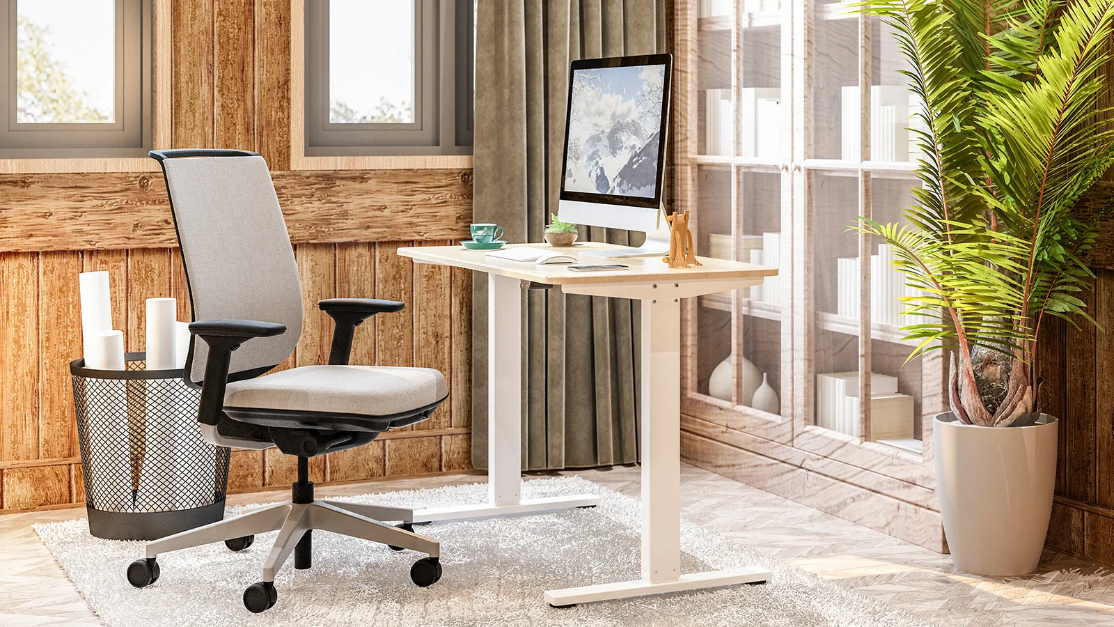 Electric Height Adjustable Table White Standup Desk Ergonomics Smart