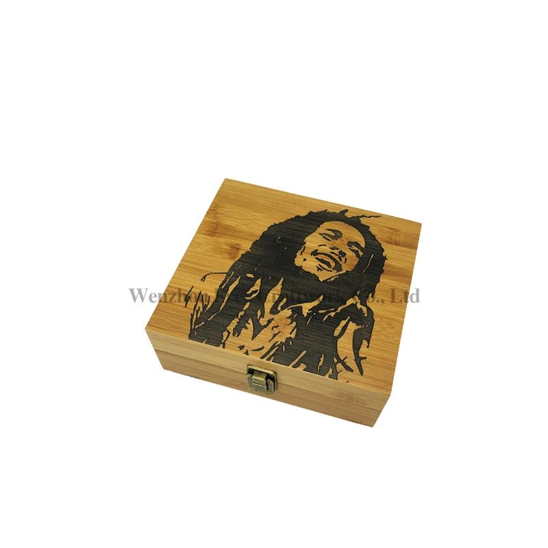 Custom Storage Box Glass Jar Rolling Tray Grinder Bamboo Stash Box Flip with Lock Organizer for Herb Aromatic Blend