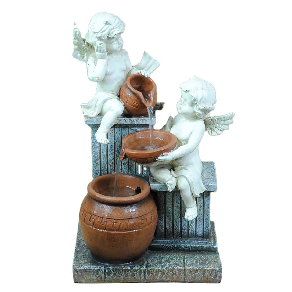 Resin Indoor Mini Angel Water Fountain for Table Decoration