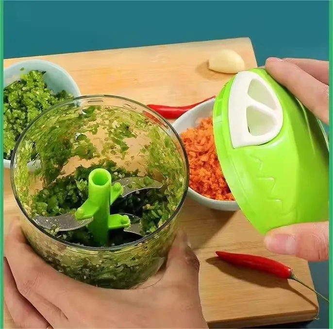 Kitchen Food Multifunction Mini Hand Pulling Vegetable Fruits Cutter Spin Chopper With Pull Handle