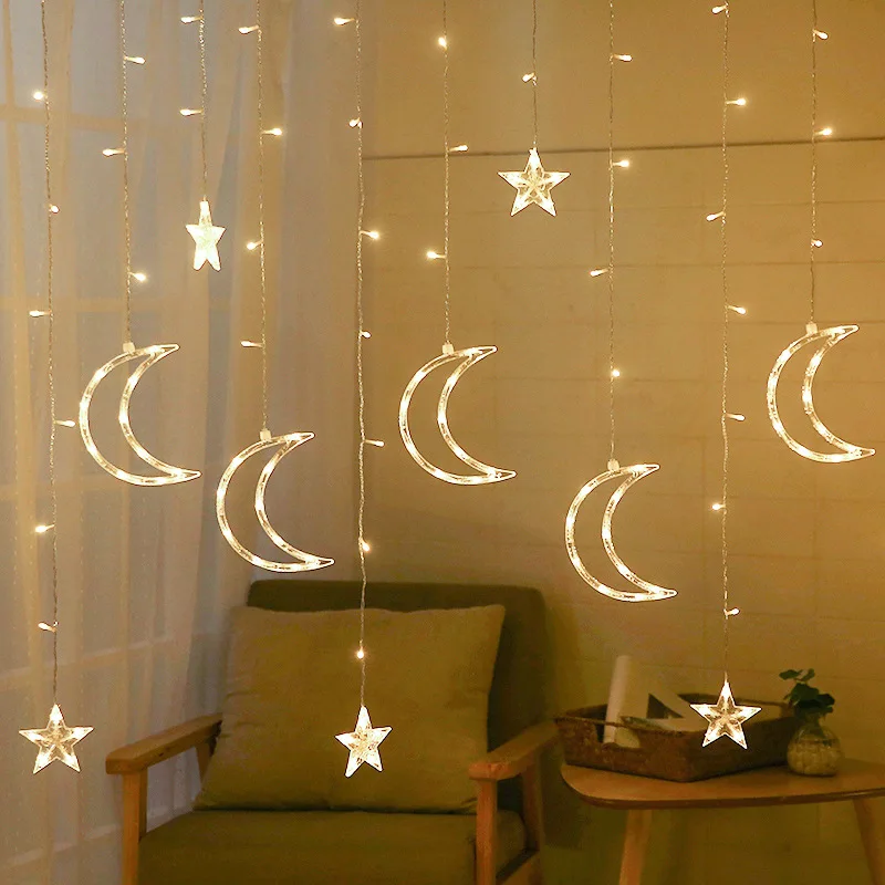 crescent moon and star string lights