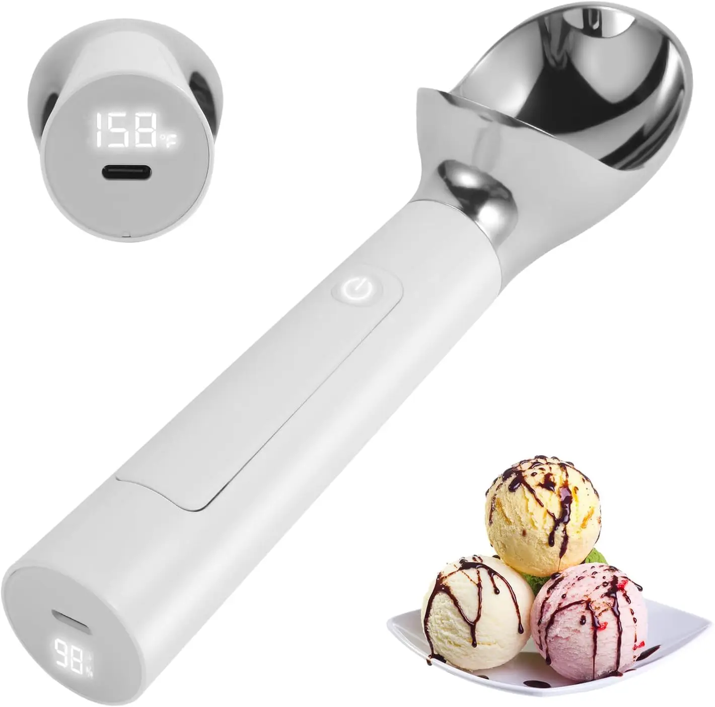 Rechargeable Electric Ice Cream Scooper Heated Self-Warming Rust-Proof Metal Spoon Easy Clean for Hard Ice Cream Eco-Friendly