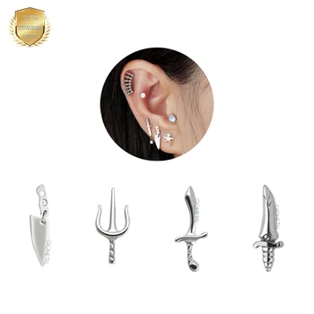 Giometal ASTM F136 Titanium Trident Movable Knife Machete Threadless Ends Conch Helix Tragus Ear Labret Piercing Body Jewelry