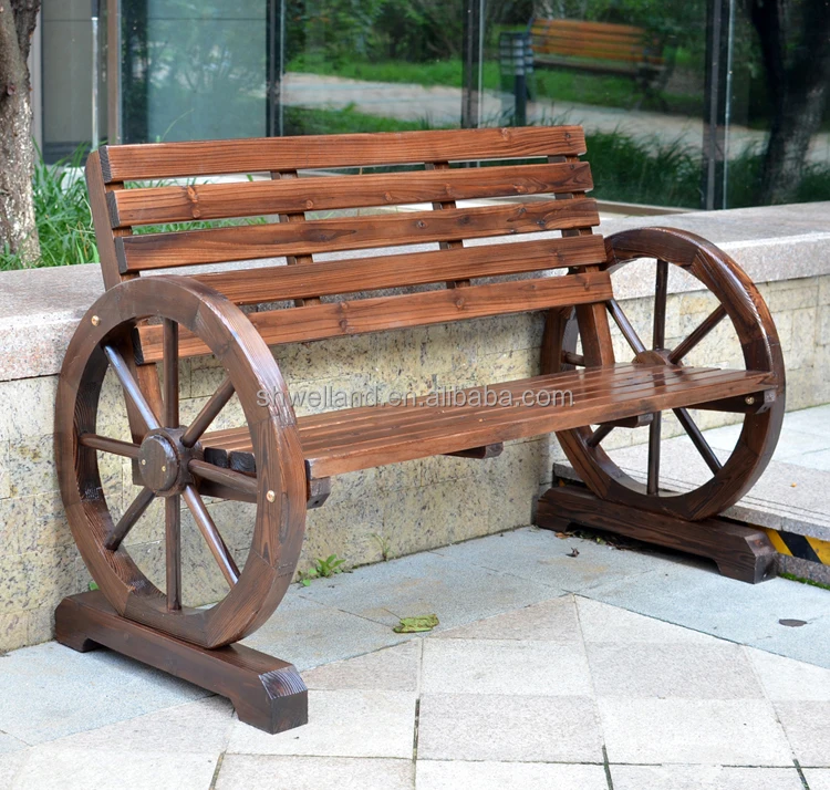 Wooden Wagon Wheel Bench Solid Wood Lounge,Patio,Balcony Wooden Chairs ...