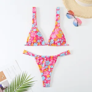 Women Sexy Reversible Printed Spandex/Nylon Breathable Bikini Set Two Piece Swimsuit Beachwear for Summer Vacation