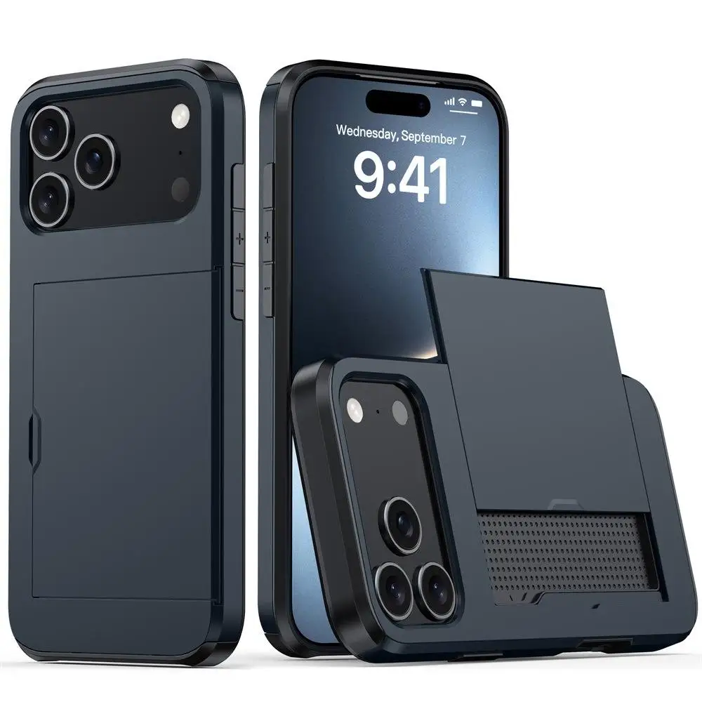 Rubber oil Hard Phone Cases for Iphone 17 Series  TPU+PC Slide Card Slot Drop Resistant Shockproof Case for Iphone 17 Max