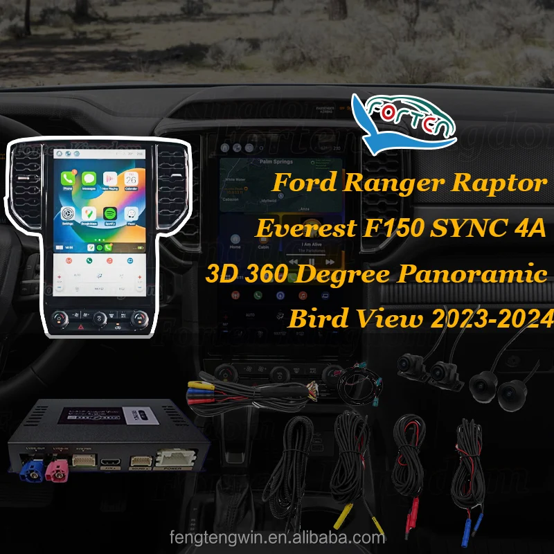 Car Camera Vehicle Parking System for Ford Ranger Raptor Everest F150 Mustang Sync4 3D 360 Degree Panoramic Bird View 2023-2024