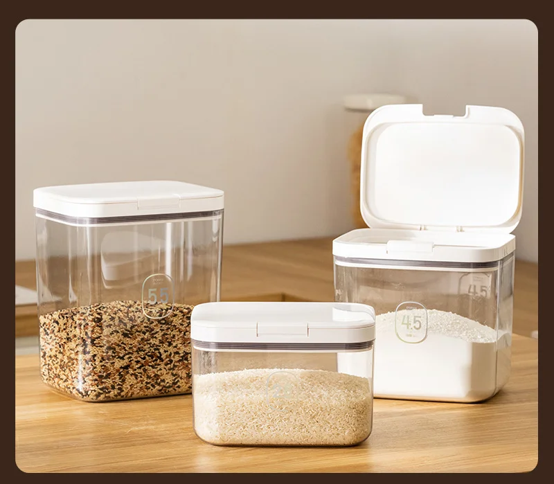 Transparent PET Plastic Food Container with One Press Lid Laundry Powder Box Airtight Food Storage Bin with Measuring Cup