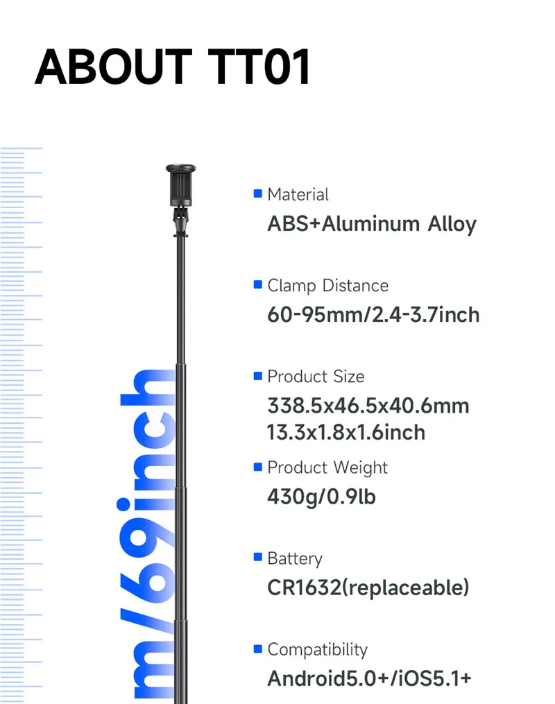 NEW TT01 All-in-one Auto Jump Open Tripod Magnetic Remote Drop Automatically Tripod 1.77m Super Long Rod Selfie Stick