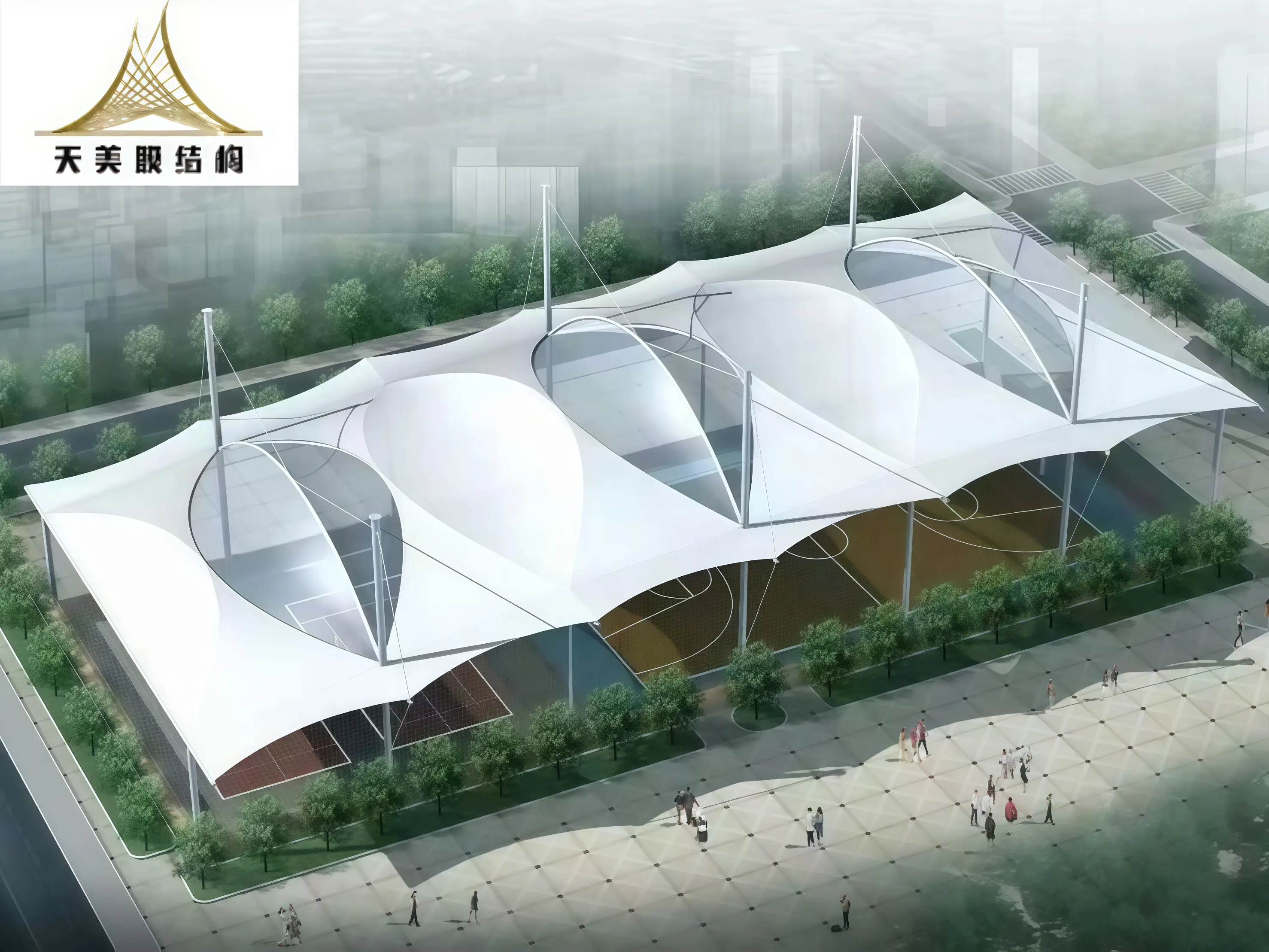 TIMI Wholesale Custom PVDF PTFE Architecture Tensile Membrane Structure Tent for Pickelball Tennis Football Court Roof