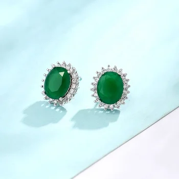2022 classic elegant stud earrings red pink blue black emerald diamond earrings women