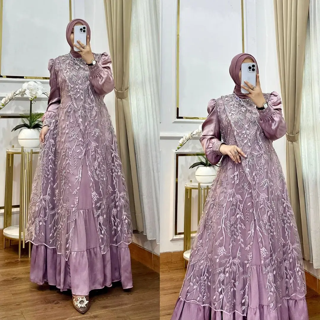 Eid Al-Fitr Latest Design Luxury Loose Abaya Women's Muslim Long-sleeved Dress Embroidered Evening Gown in Dubai, Turkey